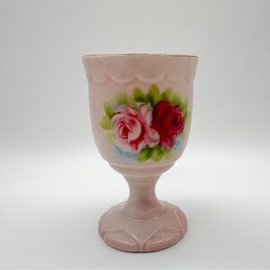 VTG Pink Floral Pedestal Goblet - Hand-Painted Rose Design